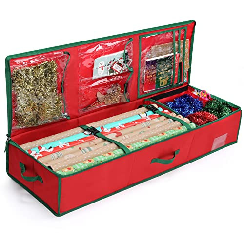 MaidMAX Christmas Wrapping Paper Storage Bag, 42 inch Gift Wrap Organizer Underbed Storage Box Container 600d Oxford Fabric Wrapping Paper Holder for Storing Rolls, Ribbons, Bows 42L x 14W x 5.5H | Amazon (US)