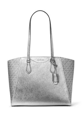 MICHAEL Michael Kors Taryn Large Top Zip Tote, Silver | Belk