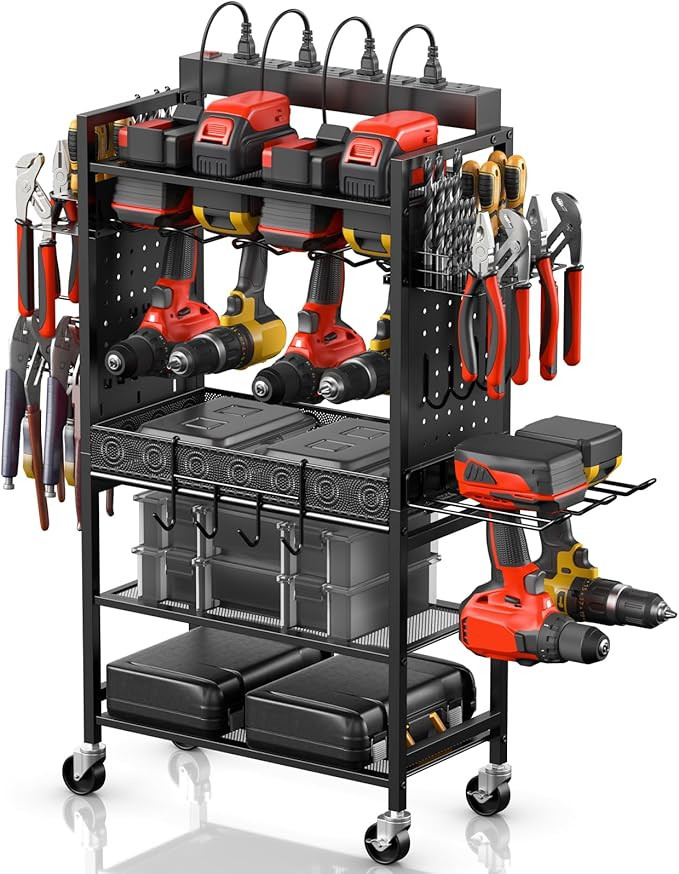 CCCEI Power Tool Organizer Cart with Charging Station, Garage Floor Rolling Storage Cart on Wheel... | Amazon (US)
