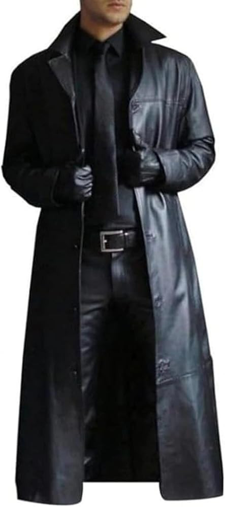 Maiyifu-GJ Mens Retro Faux Leather Trench Coat Full Length Steampunk Long Overcoat Vintage Open F... | Amazon (US)