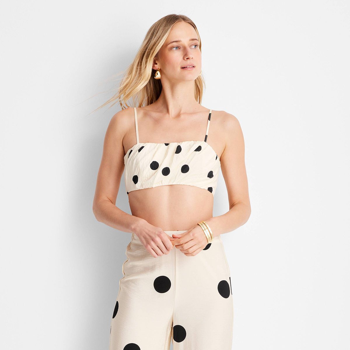 Women's Strappy Tiny Top - Future Collective™ with Jenny K. Lopez Cream/Black Polka Dots M | Target