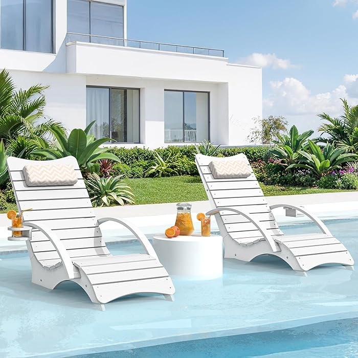 Pool Lounge Chairs Set of 2, Shallow Water 8-10 Inches Deep, HDPS Fade Resistant Pool Tanning Cha... | Amazon (US)