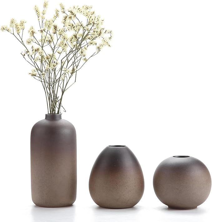 ComSaf Small Ceramic Flower Vase Set of 3, Modern Style Simple Design Metallic Gradually Varied B... | Amazon (US)