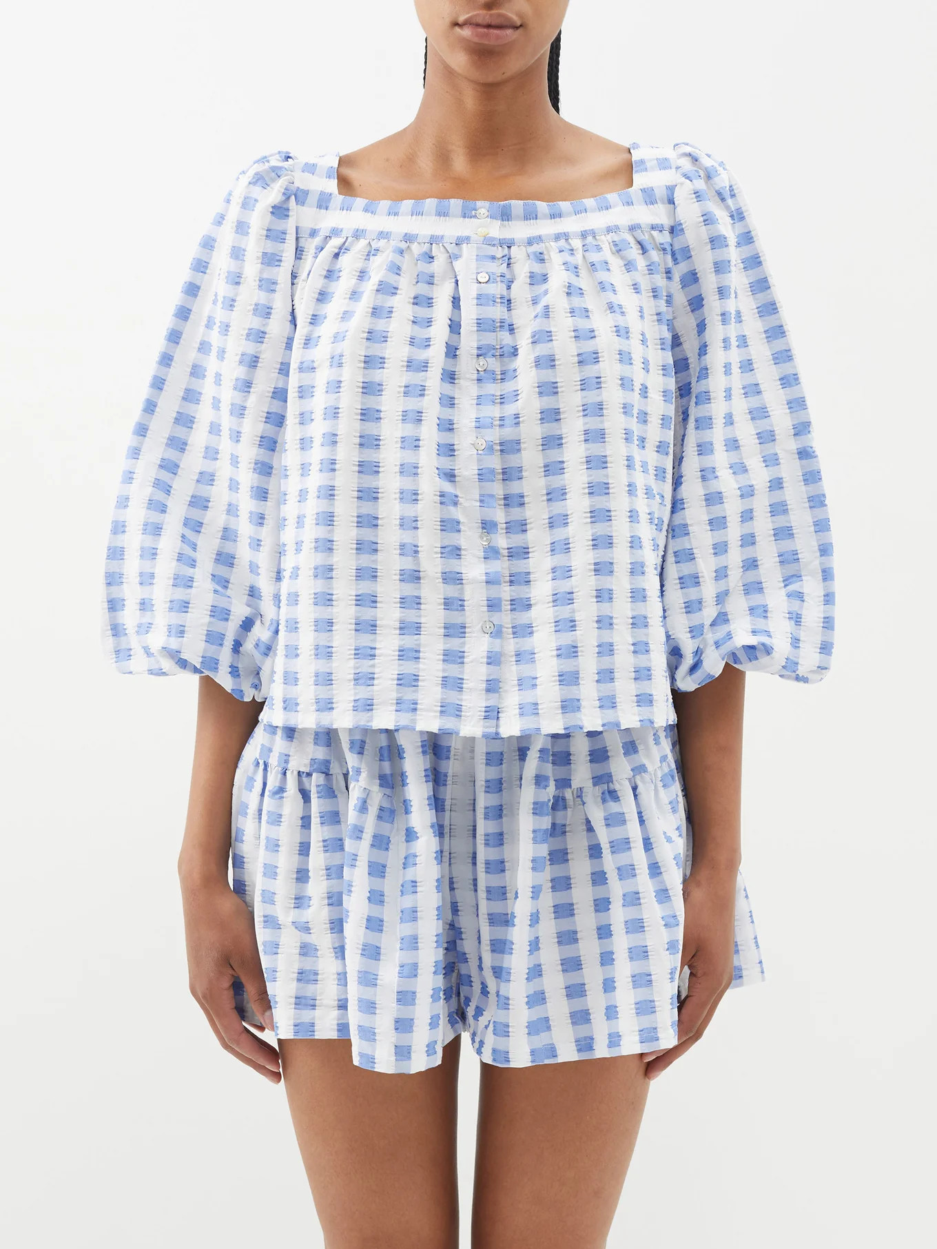 Square-neck gingham cotton-seersucker top | Wiggy Kit | Matches (UK)