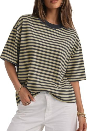 CHYRII Womens Oversized Striped T Shirts Short Sleeve Fashion 2026 Casual Crewneck Summer Y2K Clo... | Amazon (US)
