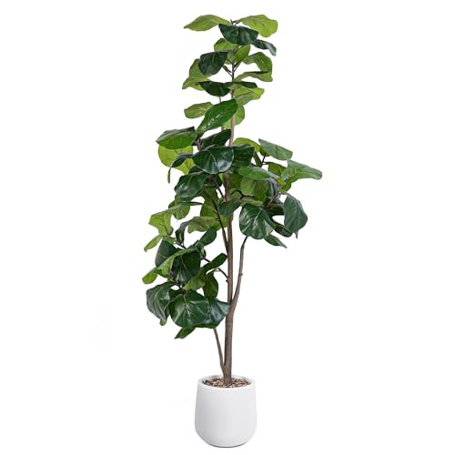 Artificial Fiddle Leaf Tree, 6ft Faux Plant Fake Ficus Lyrata Silk Trees with White Planter, Artificial Fig Trees Floor Plants for House Office Living Room Indoor Home Decor, Housewarming Gift | Amazon (US)