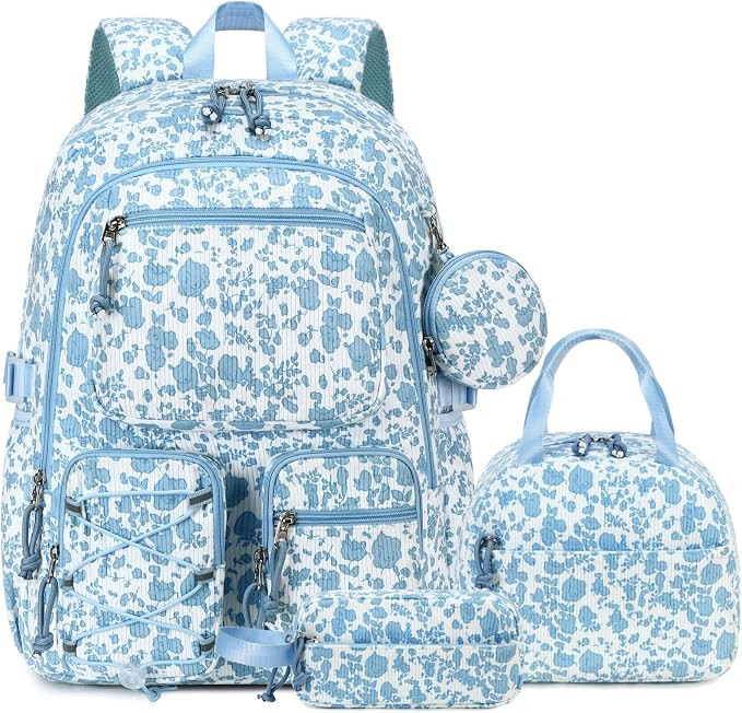 PiPiCat Corduroy 4-in-1 Girls Backpack with Lunch Bag Pencil Pouch Coin Purse, Back to School Bac... | Amazon (US)