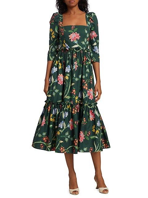 Cara Cara Blue Hill Tiered Floral Midi-Dress | Saks Fifth Avenue