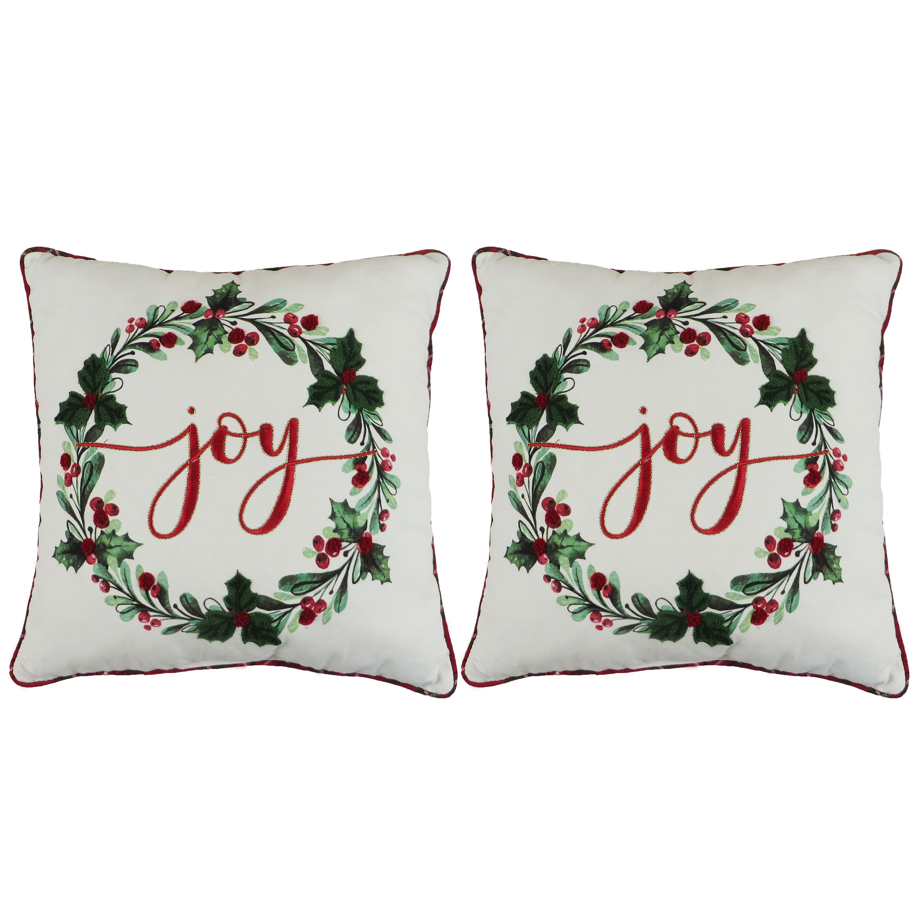 Holiday Time Joy Wreath Decorative Pillows, 2 Count | Walmart (US)