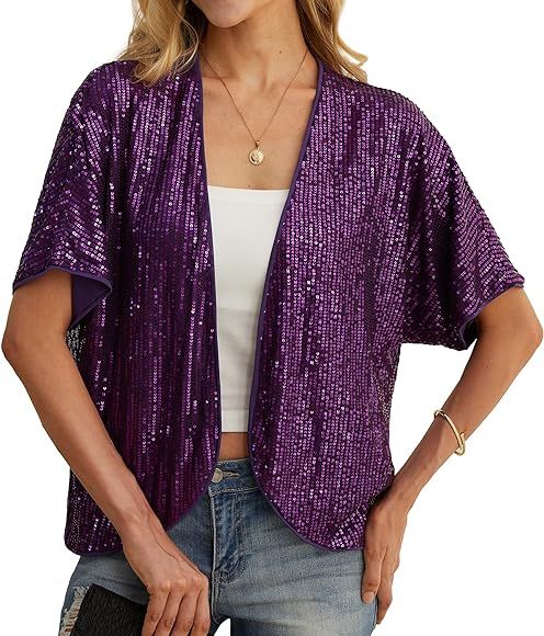 Women's Sequin Sparkle Lightweight Cardigan Casual Party Clubwear Cover Up Glitter Sequin Cardiga... | Amazon (US)