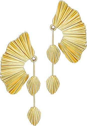 18K Gold Statement Earrings for Women by SNGIA, Chunky Dangle Leaf Fan Shape Flower Earrings, Vin... | Amazon (US)