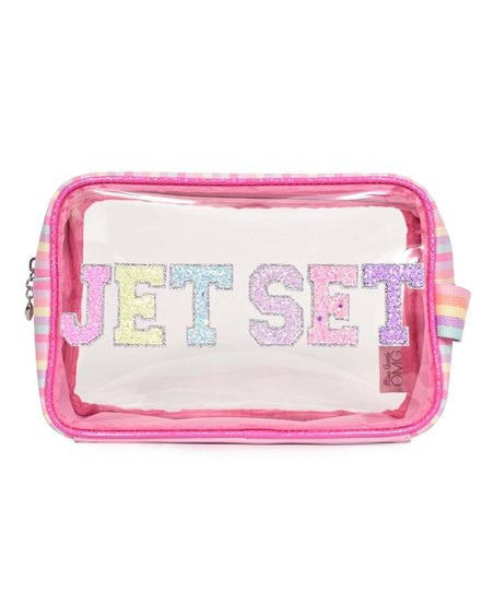 Pink Stripe 'Jet Set' Sequin Cosmetic Bag | Zulily