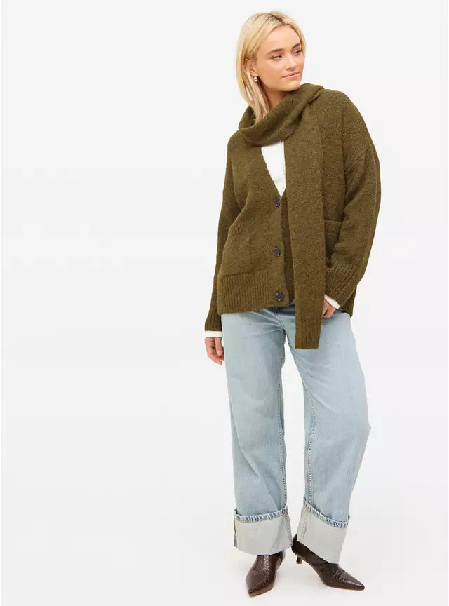 Green Knitted Cardigan With Scarf 16 | Tu Clothing