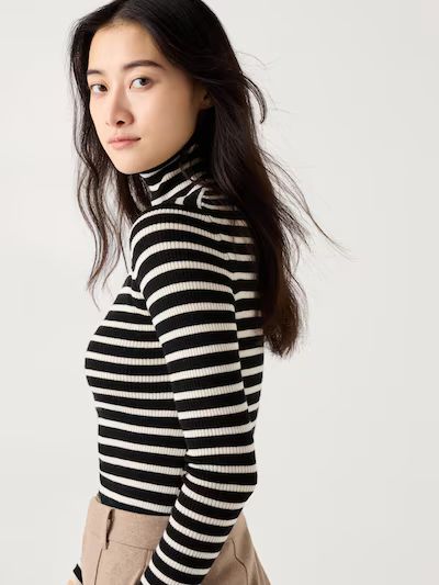 Merino Ribbed Turtleneck Sweater | Striped | UNIQLO (US)