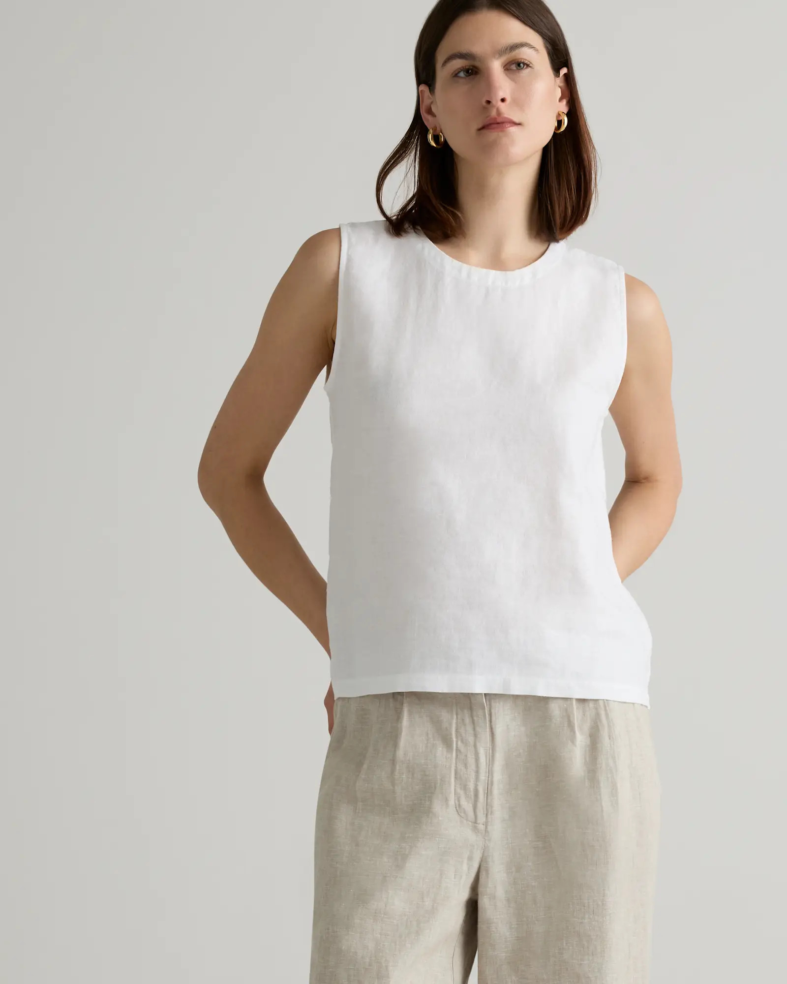 100% European Linen Tank in White | Quince