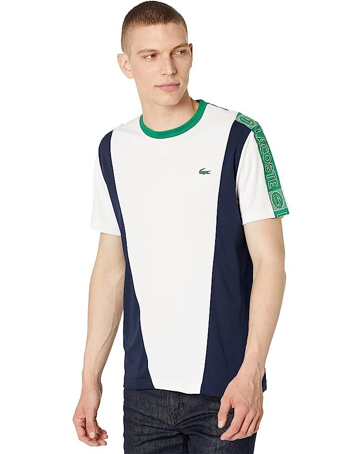 Lacoste Short Sleeve Color-Block Tee with Lacoste Print On Sleeves | Zappos