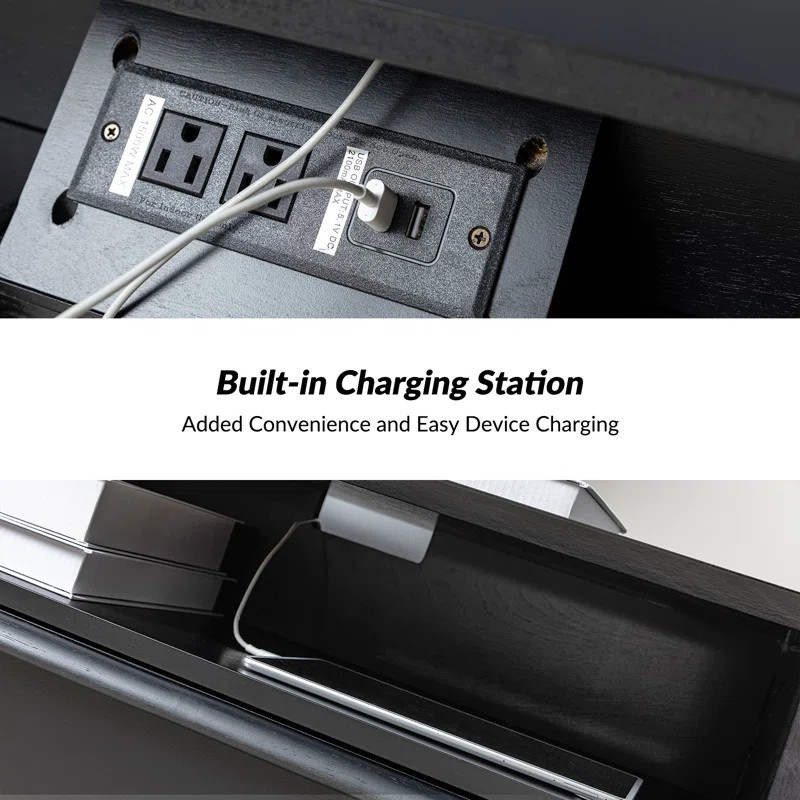 Aviannah Midcentury Modern 2 - Drawer Nightstand with Built-In Charging Station (Set of 2) | Wayfair North America