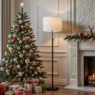 65 in. Adjustable Black Metal Floor Lamp with Pull Chain Switch | The Home Depot