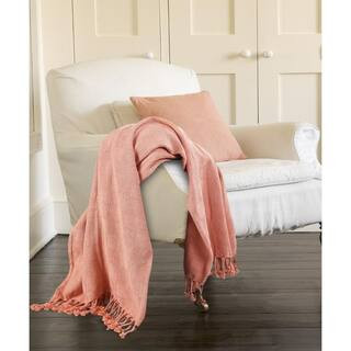 LR Home Woven 50 in. x 60 in. Coral Pink Solid Checkered Cotton Fringe Throw Blanket 3397A2084D93... | The Home Depot