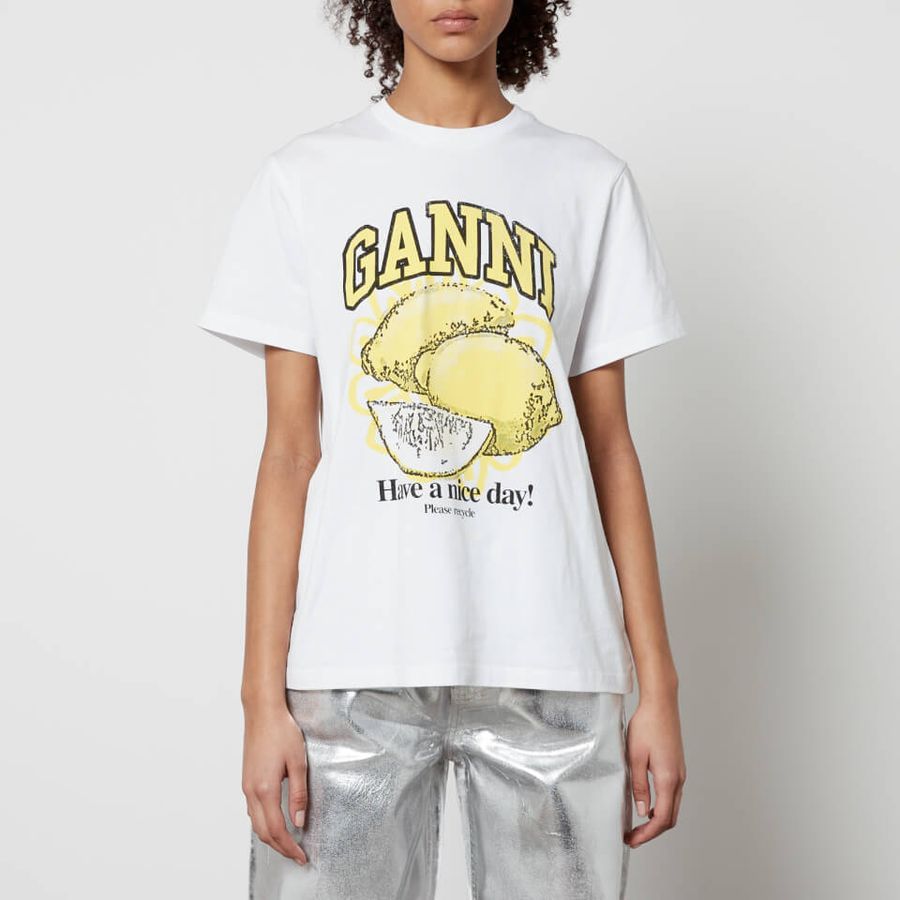 Ganni Lemon Organic Cotton T-Shirt | Coggles (Global)