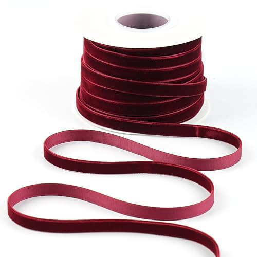 DINDOSAL Burgundy Velvet Ribbon 3/8 Inch Single Face Thin Velvet Ribbon for Gift Wrapping, Wedding, Baby Shower, Birthday, Graduation Decor, 25 Yards | Amazon (US)