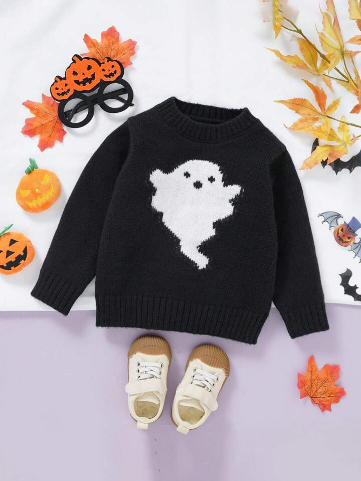 Suéter de Halloween unisex en negro para bebé y niños, casual y sencillo, adecuado para activi... | SHEIN