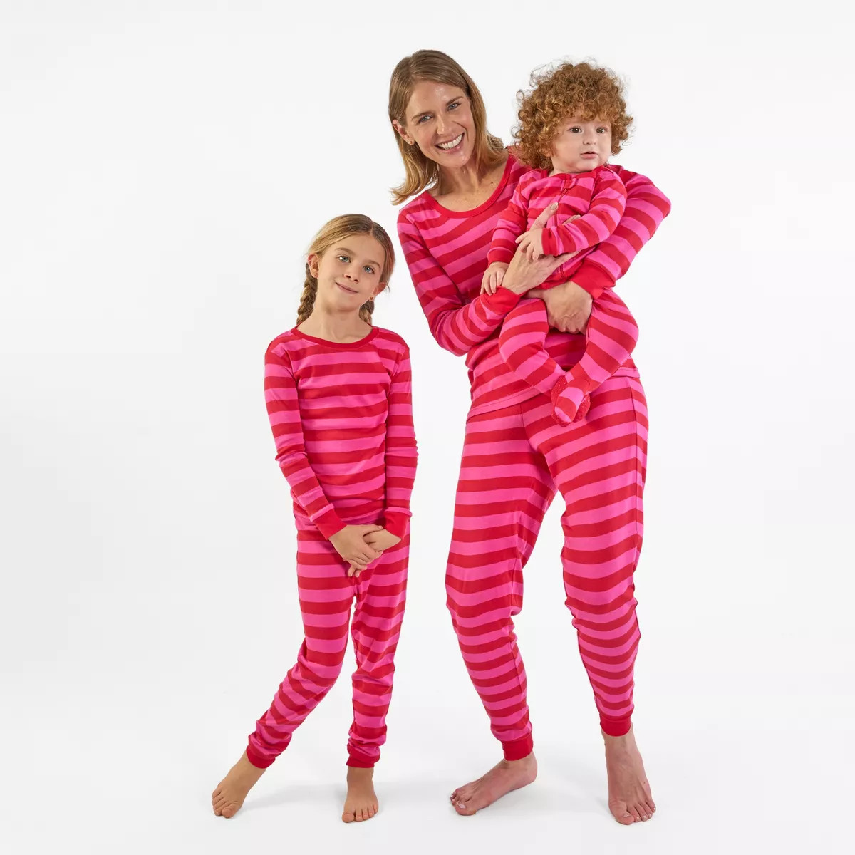 Leveret Kids Two Piece Cotton Matching Family Pajamas Striped Red & Pink 4 | Target