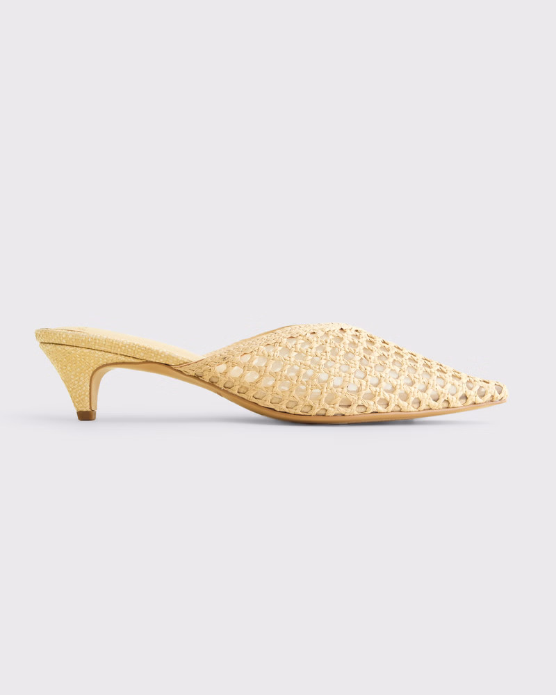 Macrame Pointed Toe Kitten Heel Mule Sandals | Abercrombie & Fitch (US)