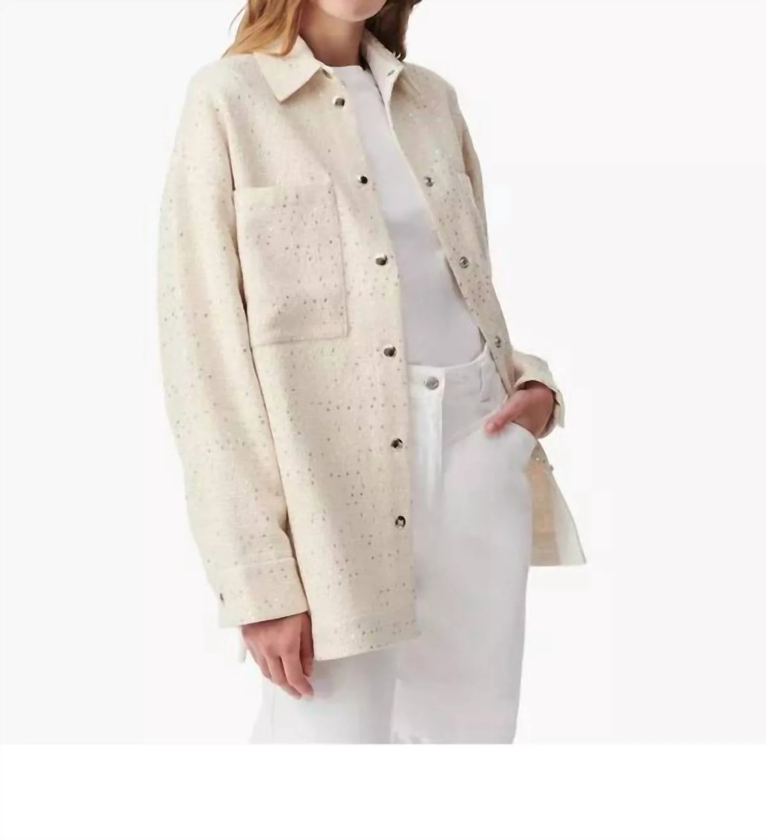 Quela Tweed Jacket In White | Shop Simon
