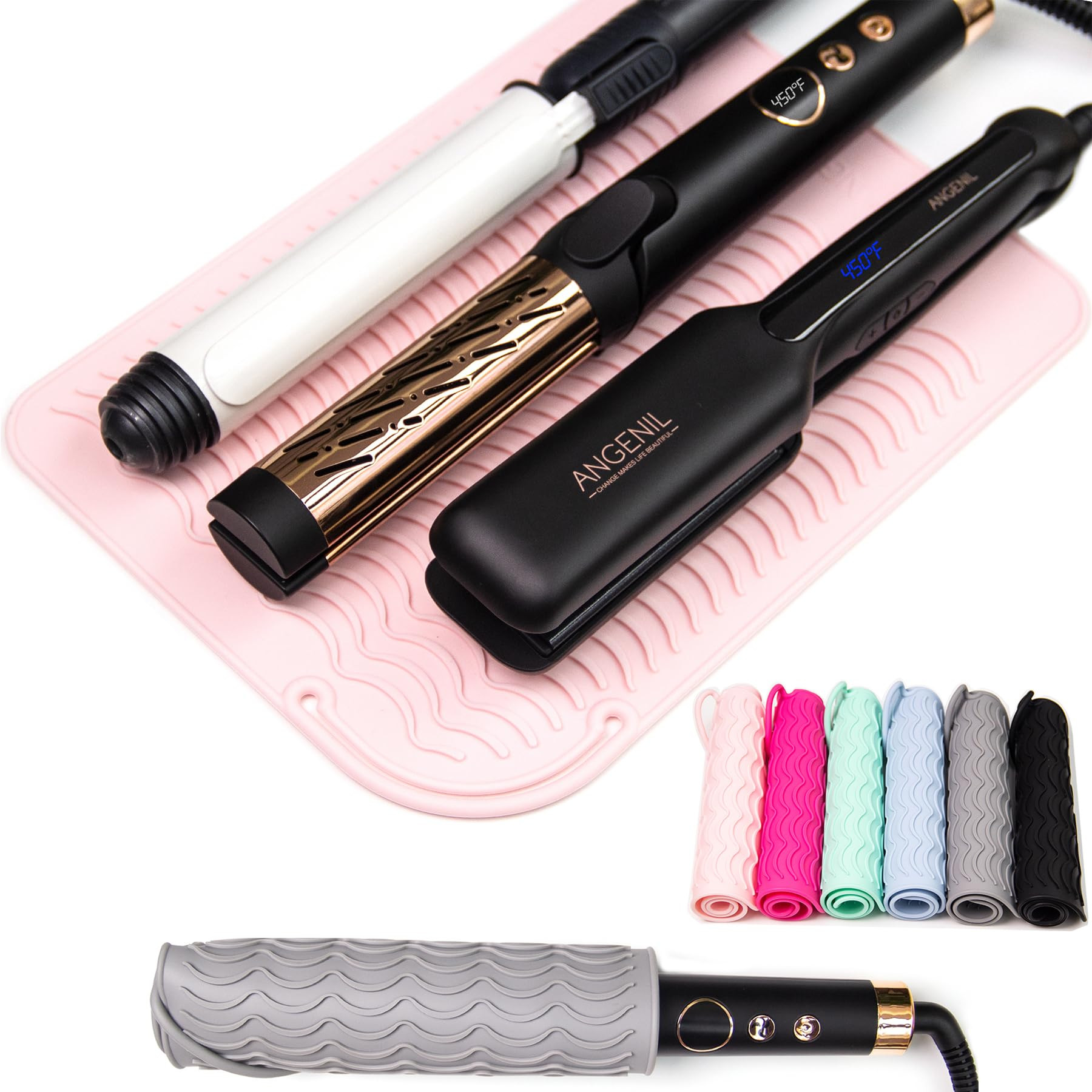 ANGENIL Silicone Heat Resistant Mat for Curling Irons, Titanium Ceramic Flat Iron Hair Straighten... | Amazon (US)