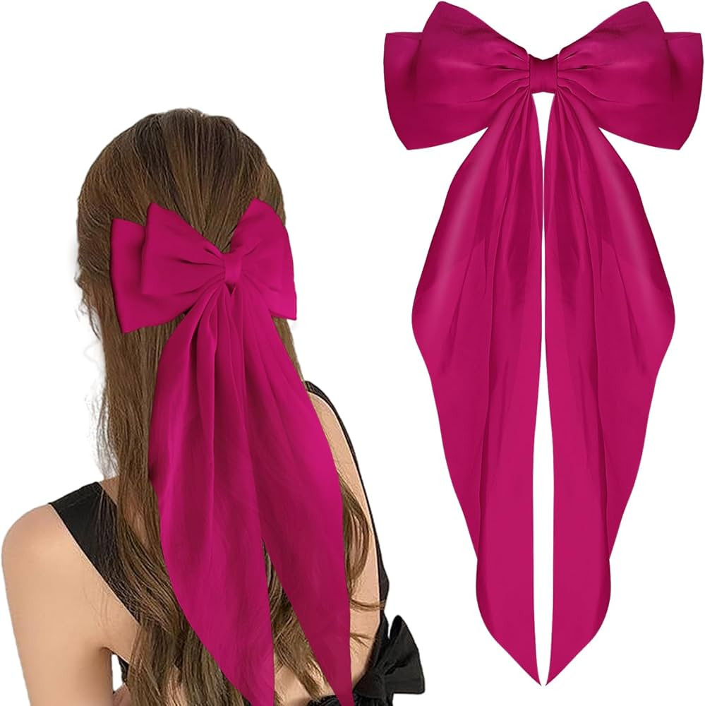 WLLHYF Big Bow Barrettes Long Tail French Ribbon Hair Pins Soft Silky Satin Hair Clip Metal Bowkn... | Amazon (US)
