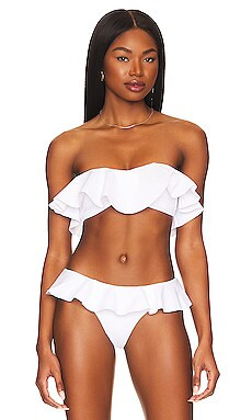 MILLY Cabana Solid Ruffle Bandeau Bikini Top in White from Revolve.com | Revolve Clothing (Global)
