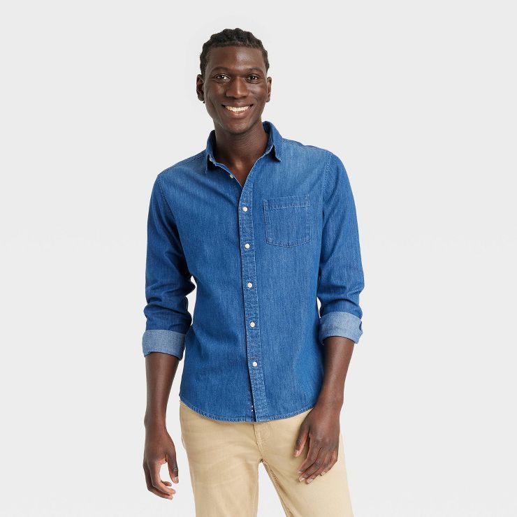 Men's Long Sleeve Button-Down Shirt - Goodfellow & Co™ Blue Denim | Target