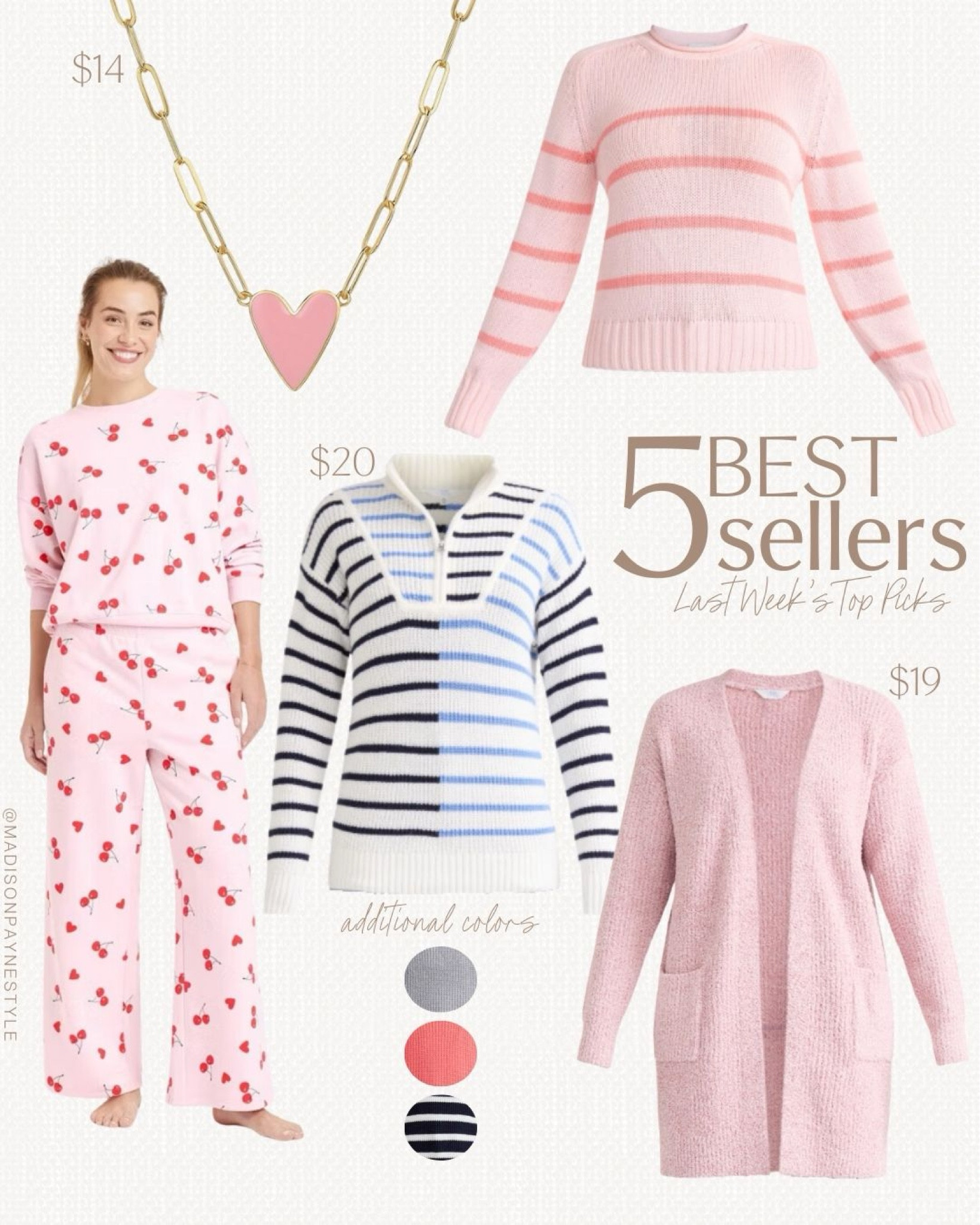 $19 cardigan was a best seller last week 🥰 along with a pink stripe sweater, a $14 heart necklace, a cherry/heart matching set, and a $20 stripe half-zip sweater✨

Sweater, cardigan, necklace, Walmart sweater, Walmart cardigan, Amazon necklace, Target matching set, valentines matching set, best sellers, Madison Payne 

#LTKSeasonal #LTKStyleTip #LTKFindsUnder50