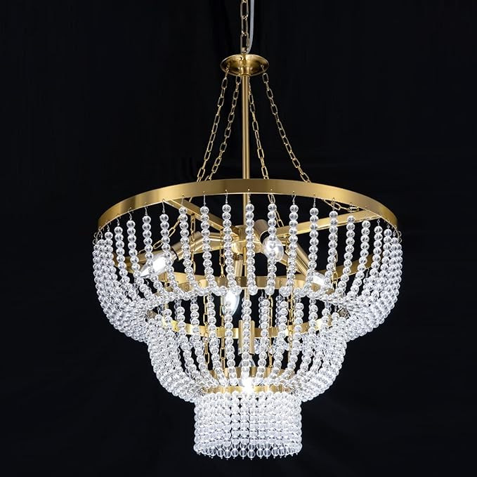 Wellmet Gold Chandelier Light 20 inch, Modern Round Crystal Chandeliers for Dining Room, 3 Tiers ... | Amazon (US)