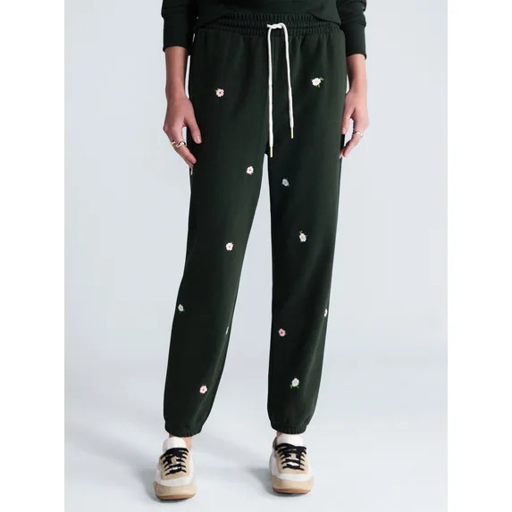 Free Assembly Women’s and Women’s Plus Elastic Waist Embroidery Cuff Sweatpants, Sizes XS-4X | Walmart (US)