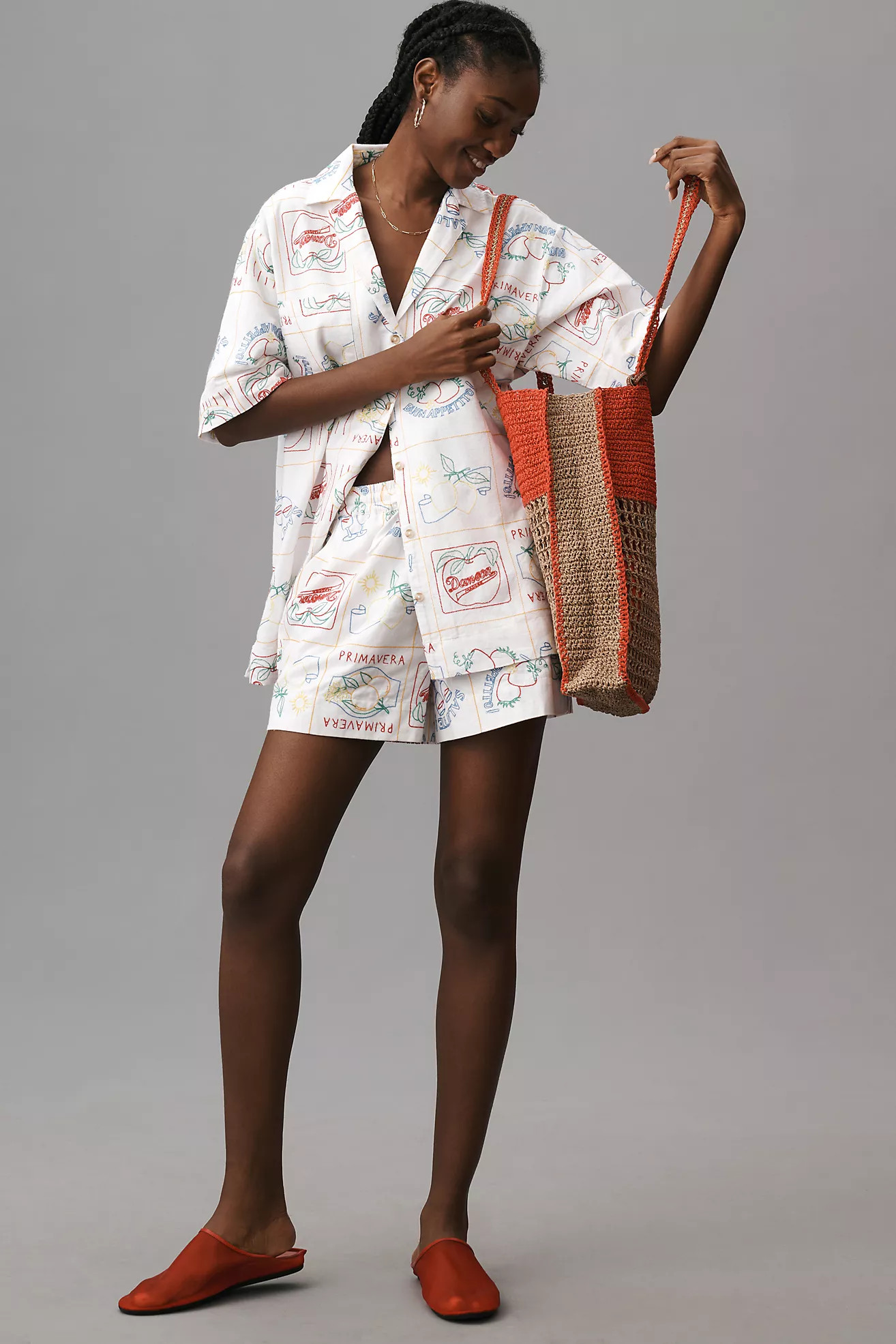 Damson Madder Buon Appetito Embroidered Shorts | Anthropologie (US)