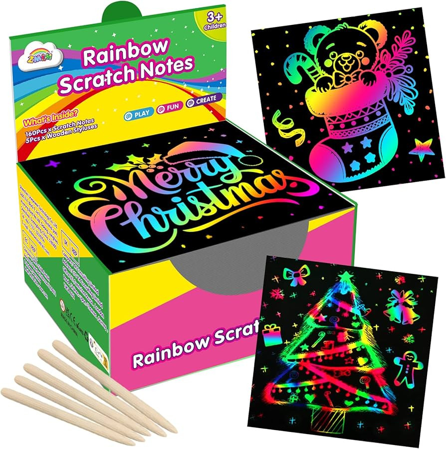 ZMLM 165 Rainbow Scratch Paper Art Crafts Mini Notes Stocking Stuffers for Kids Gifts 4 5 6 7 8 9... | Amazon (US)