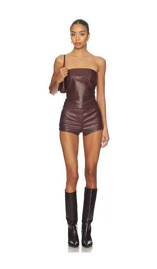 Kayla Faux Leather Short Set in Brown | Revolve Clothing (Global)