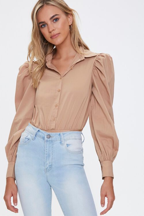 Balloon-Sleeve Shirt Bodysuit | Forever 21 (US)