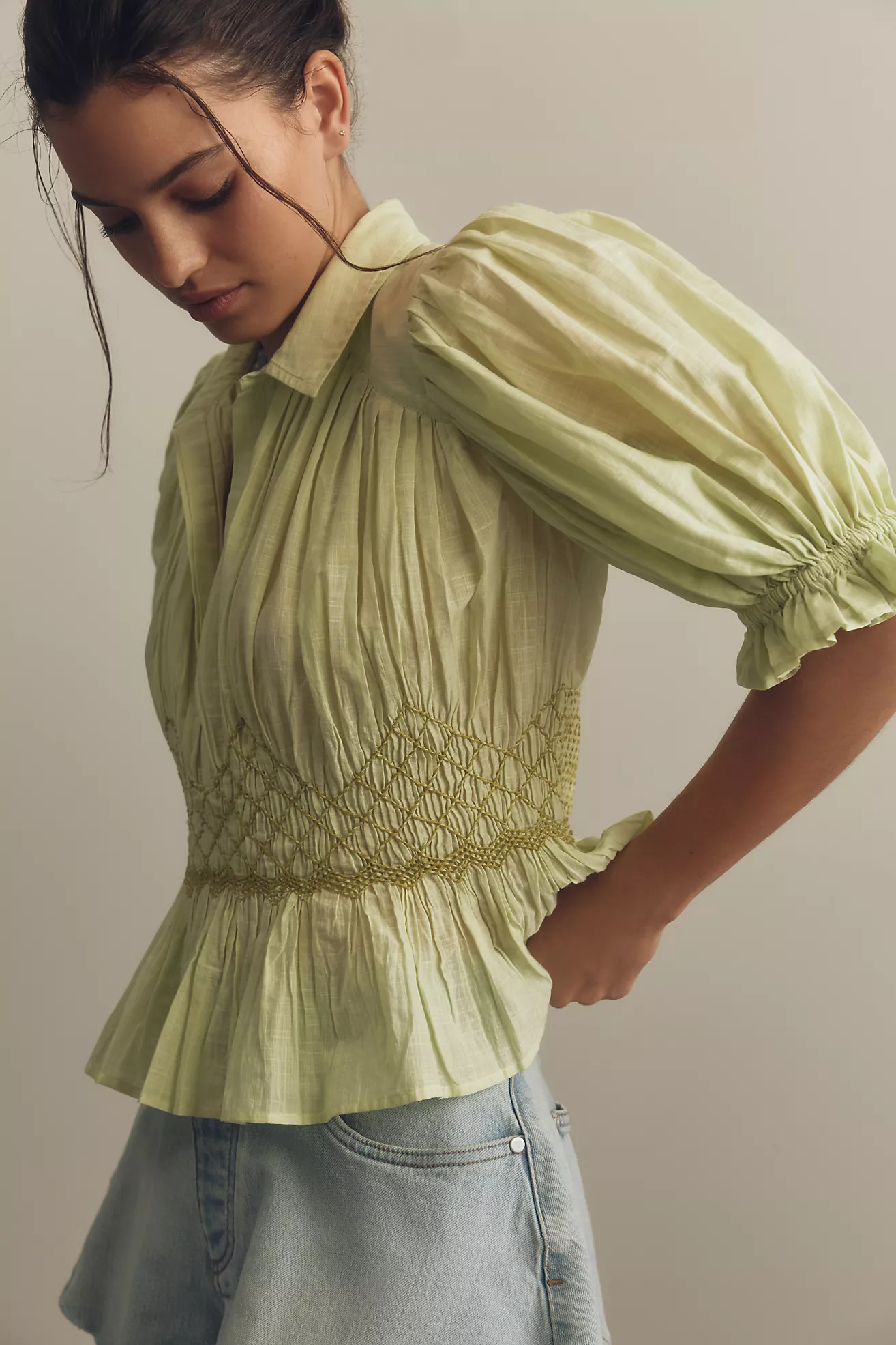 By Anthropologie Short-Sleeve Smocked Blouse | Anthropologie (US)