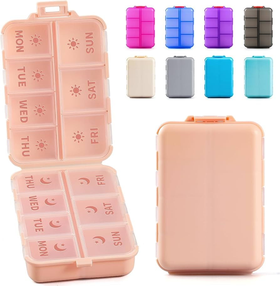 New Foldable & Double Protection Portable Weekly Pill Organizer 2 Times A Day with Etched Labels,... | Amazon (US)