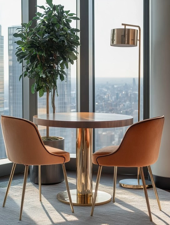 Create a table-for-two moment that feels straight out of a high-rise hotel café. This elegant setup pairs a luxurious wood-and-gold accent table with plush velvet chairs, striking the perfect balance between warmth and sophistication. The sculptural base adds a refined, modern touch, while soft upholstery keeps the space inviting and comfortable for everyday use.

Greenery placed to the side brings life and softness, grounding the look and connecting the indoors with the outside view. The floor lamp is the finishing touch — a must-have element that enhances city views at night and adds a warm, ambient glow even if you’re on the ground floor. Together, these elements create a café-style corner at home that feels intimate, elevated, and beautifully intentional.

#tablefortwo #highrisedecor #hotelstylehome 

 #LTKHome