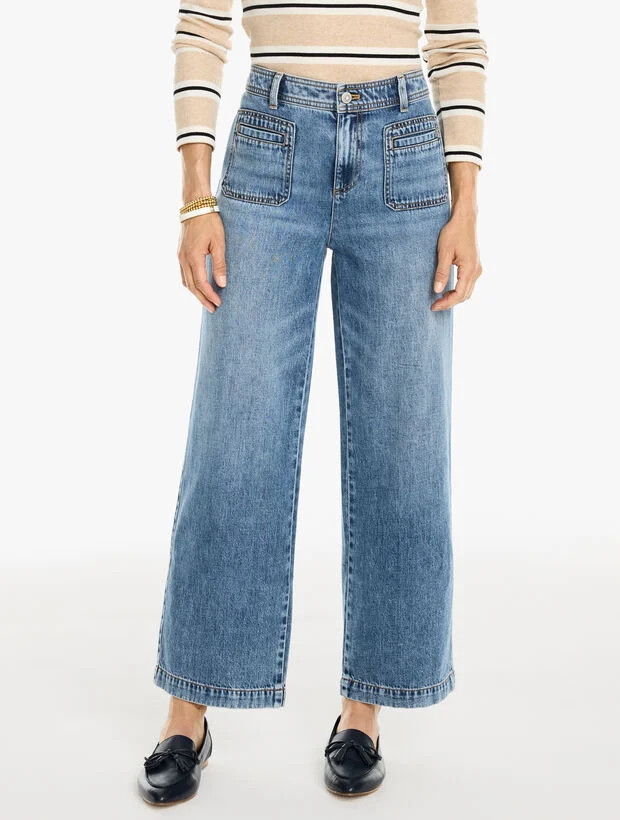 Supersoft Wide Ankle Patch Pocket Jeans - Halsey Wash | Talbots
