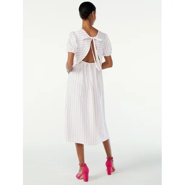 Scoop Women's Bow Back Midi Dress with Puff Sleeves | Walmart (US)