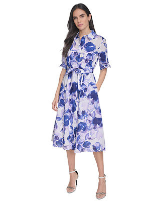Calvin Klein Women's Cotton Floral-Print Shirtdress - Macy's | Macy's
