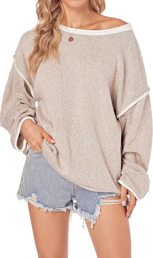 WUDODO Womens Pullover Sweater Casual Oversized Chunky Knit Sweaters Long Batwing Sleeve Loose So... | Amazon (US)