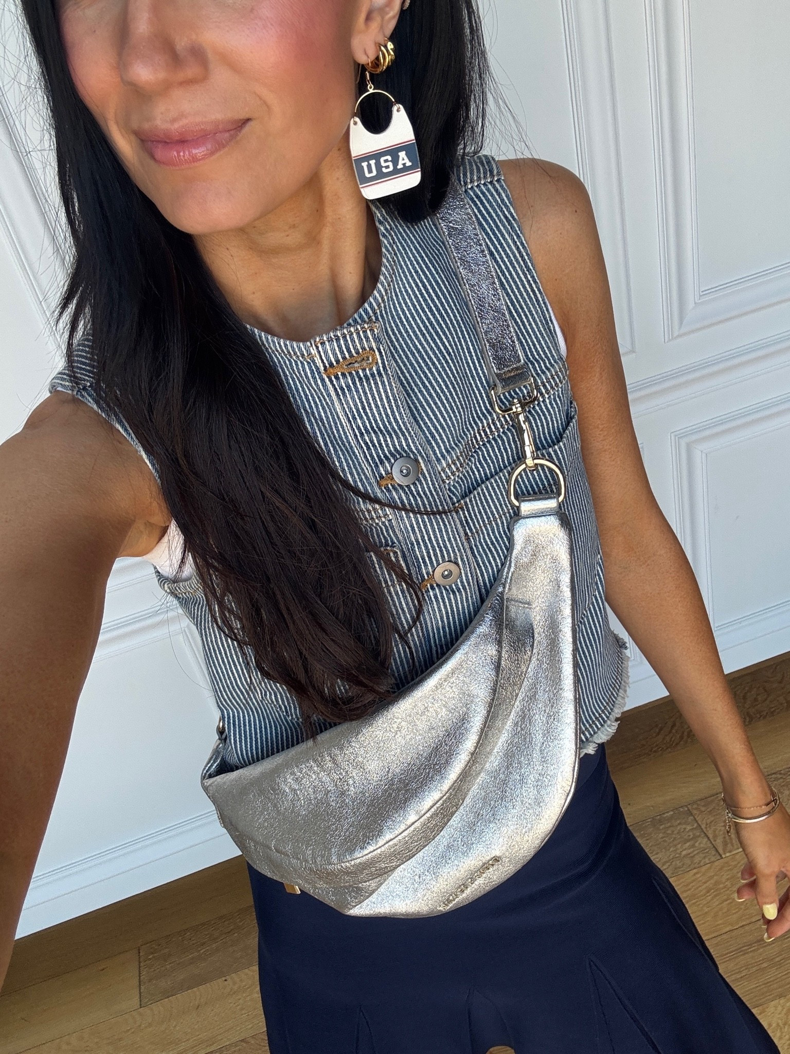 Silver belt bag- the prettiest and most spacious mom bag.