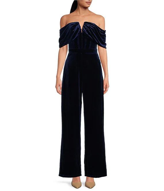 Velvet V-Neck Off-the-Shoulder Jumpsuit | Dillard's