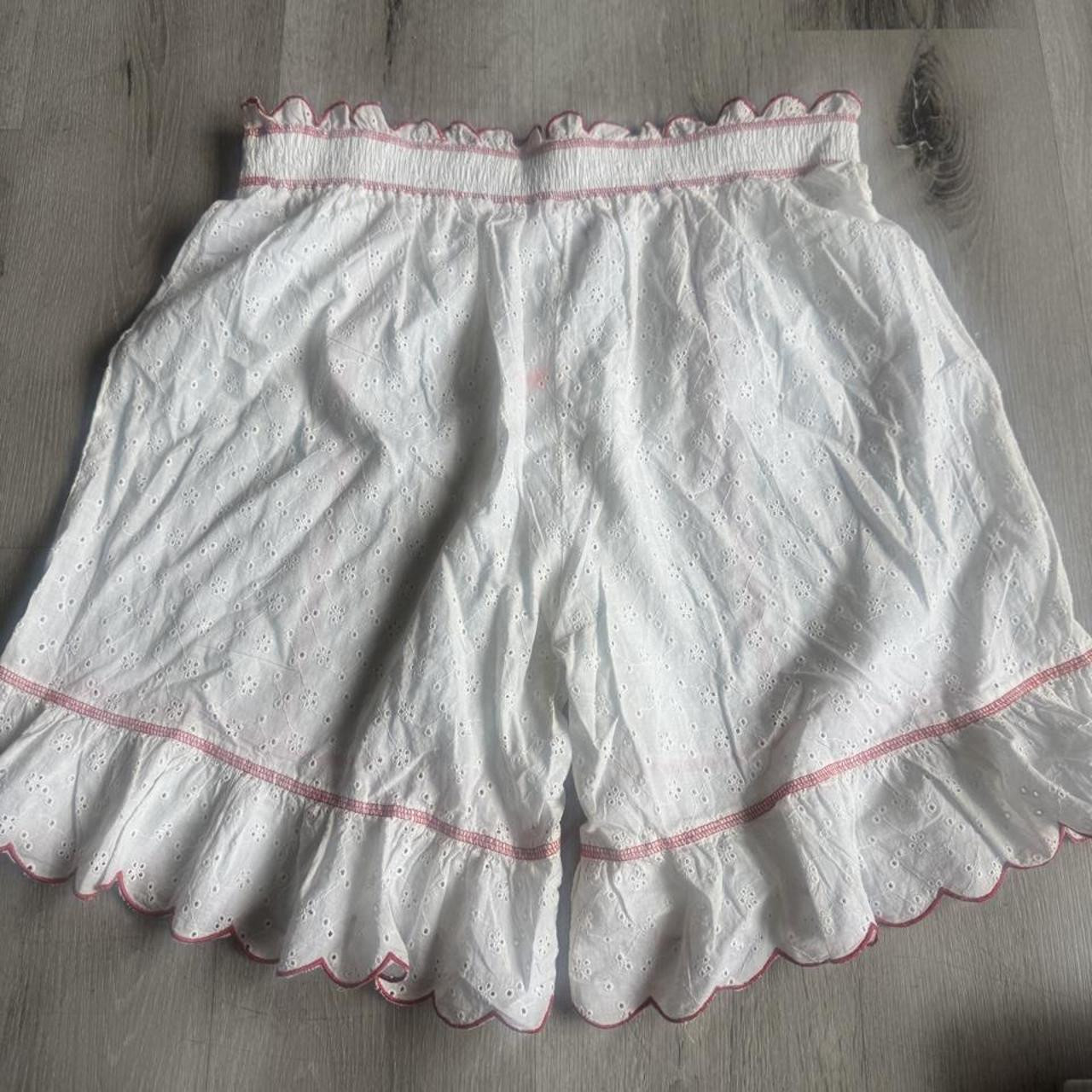 White eyelet shorts with pink trim, size M #eyelet... | Depop US